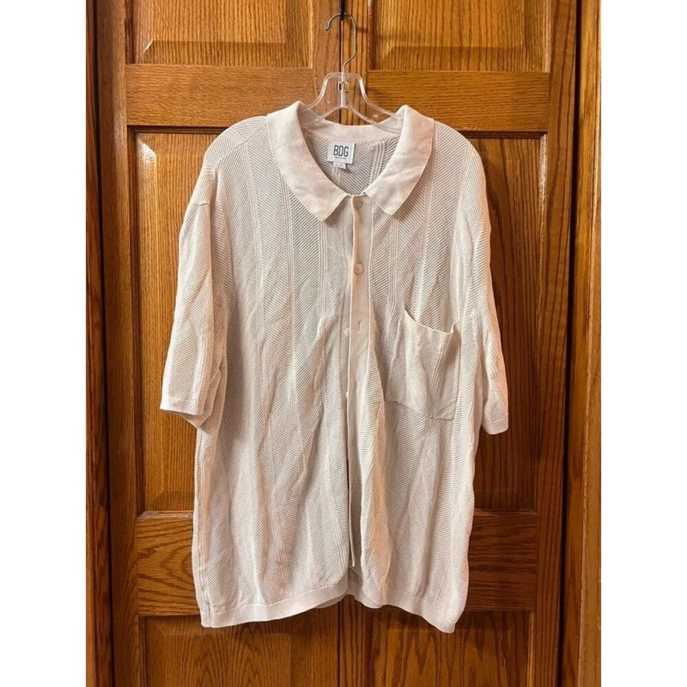 BDG Ecru Short Sleeve Knitted Shirt white size L